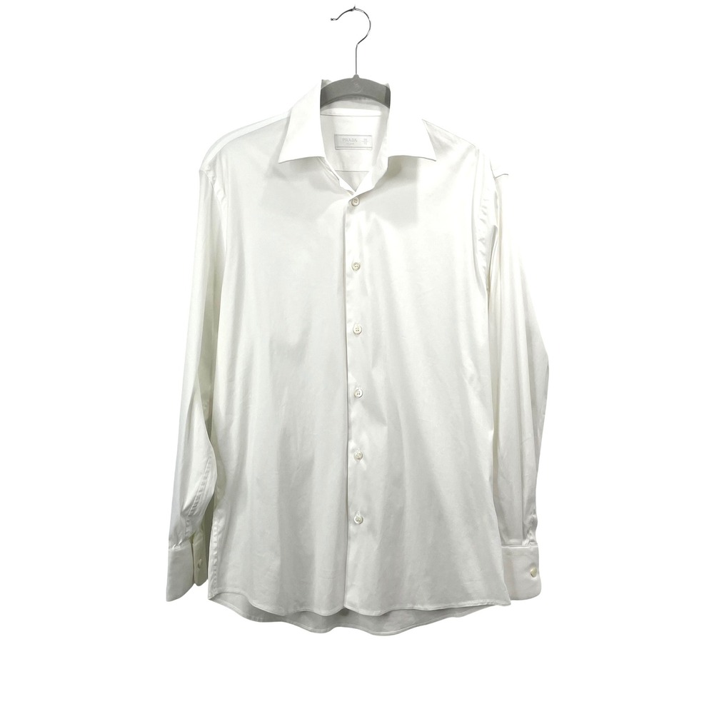 Prada button up white Stretch Poplin‎ dress Shirt Size 38 designer